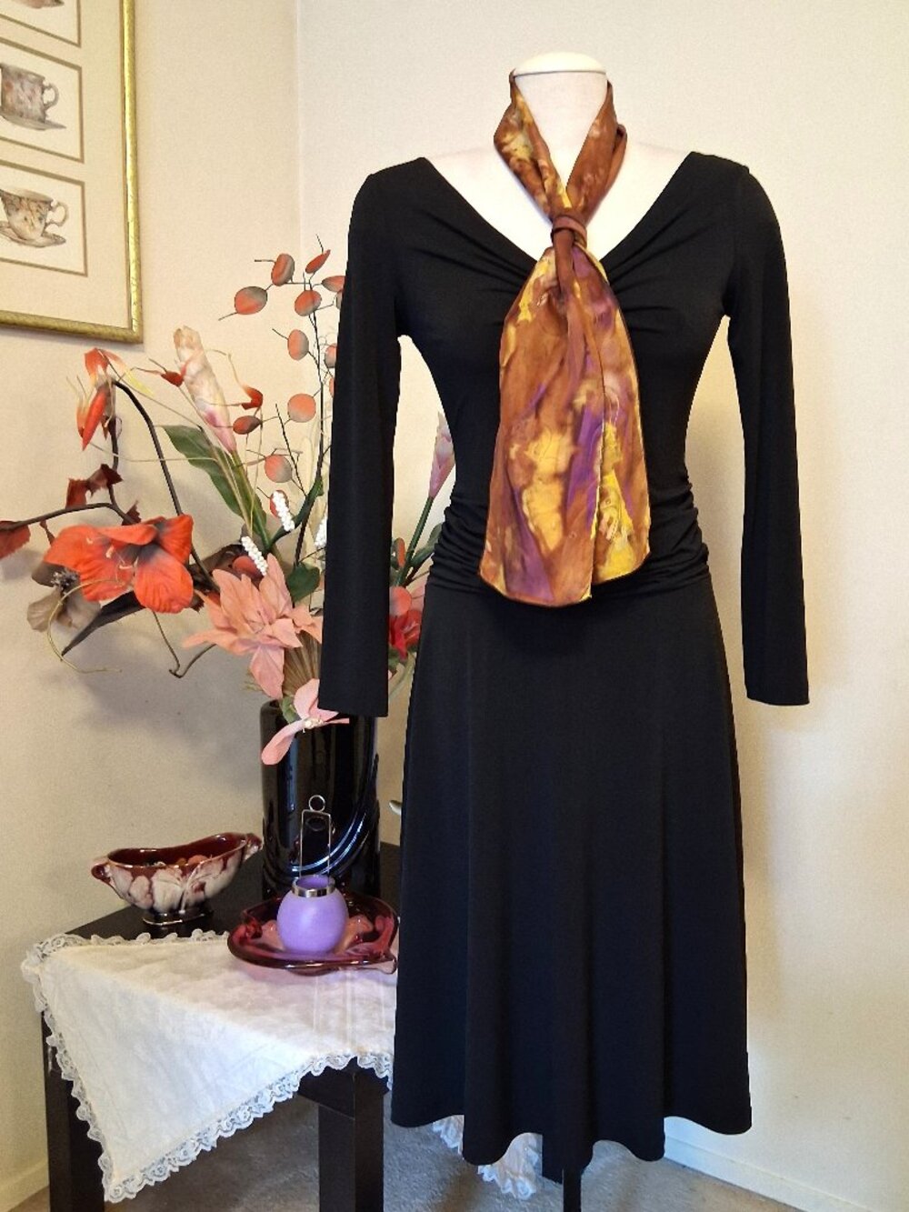 Vintage 100% Silk Scarf Neckwear Wearable Art Spring Fall Scarves Rare Luxury